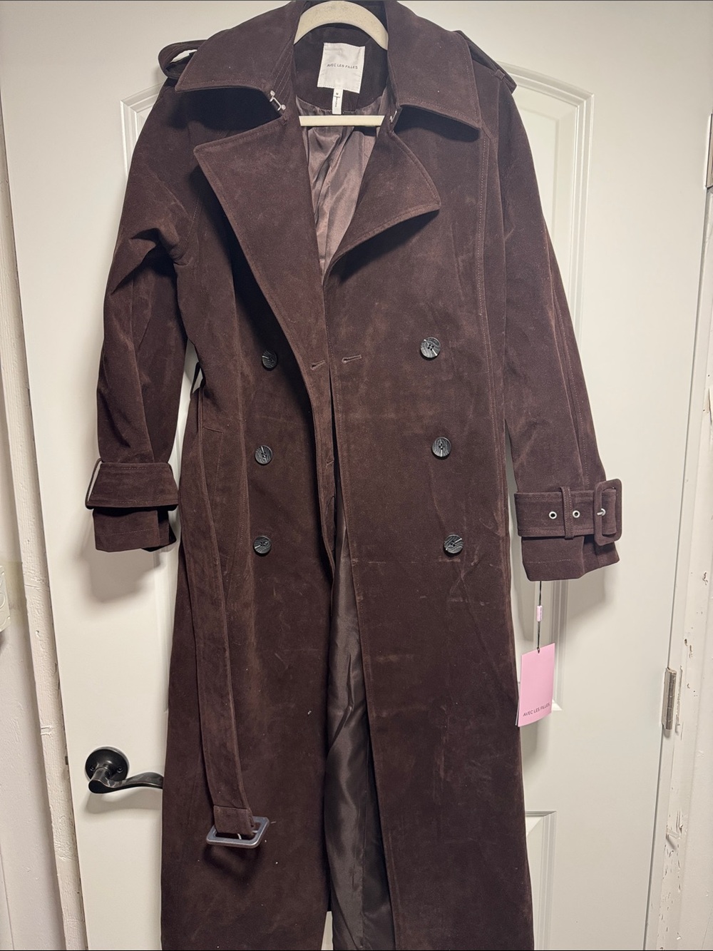 Avec Les Filles Brown Double-Breasted Suede Trench Coat - Picture 1 of 5